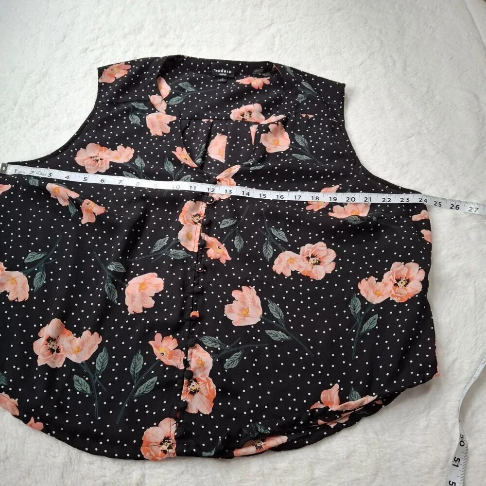 Torrid Harper Blouse Floral Polka Dot Sz 2 Crop Button Down Rockabilly Office